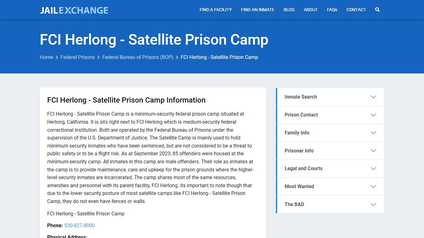 Federal Inmate Search - FCI Herlong - Satellite Prison Camp - Jail Exchange